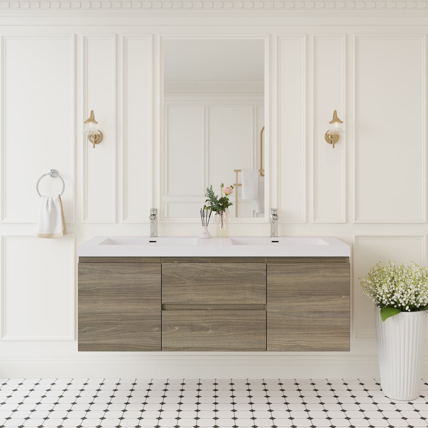 60" Angela - Floating Bathroom Vanity Double Sink Ash Grey