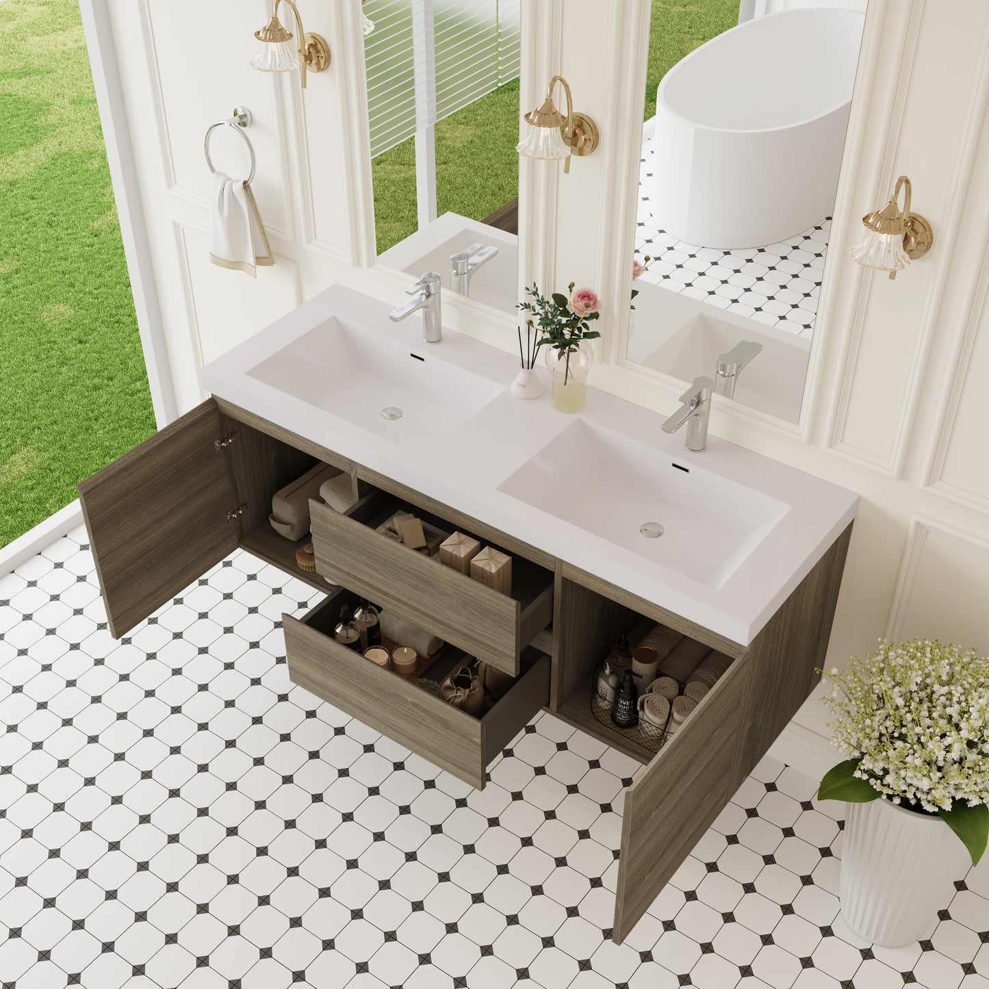 60" Angela - Floating Bathroom Vanity Double Sink Ash Grey