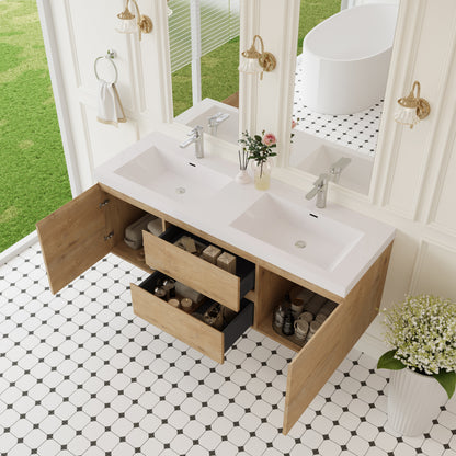 60" Angela - Floating Bathroom Vanity Double Sink Natural Oak V11-60DNO
