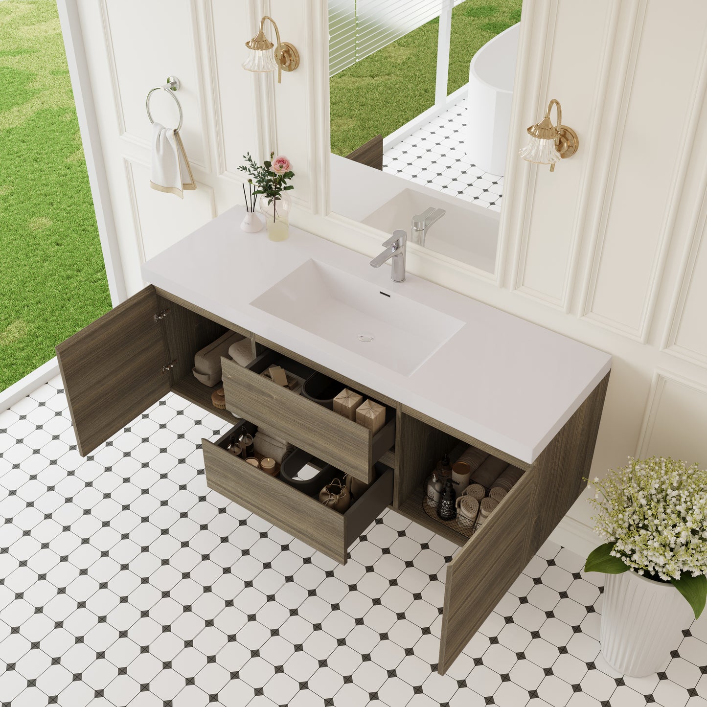 60" Angela - Floating Bathroom Vanity Single Sink Ash Grey