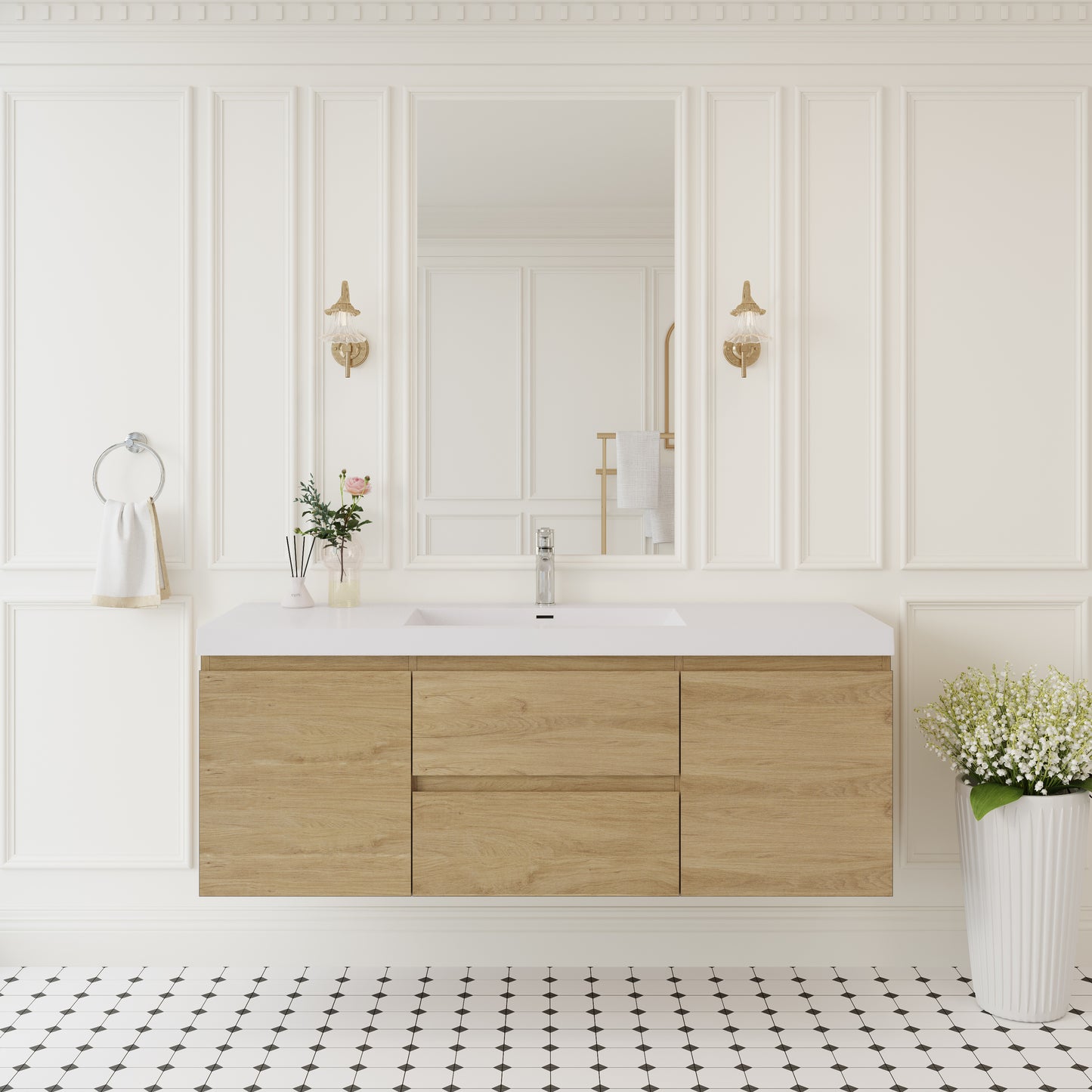 60" Angela - Floating Bathroom Vanity Single Sink Natural Oak
