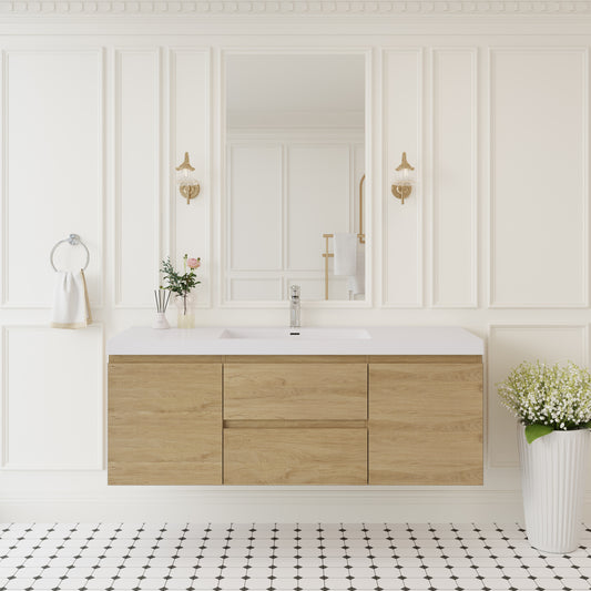 60" Angela - Floating Bathroom Vanity Single Sink Natural Oak