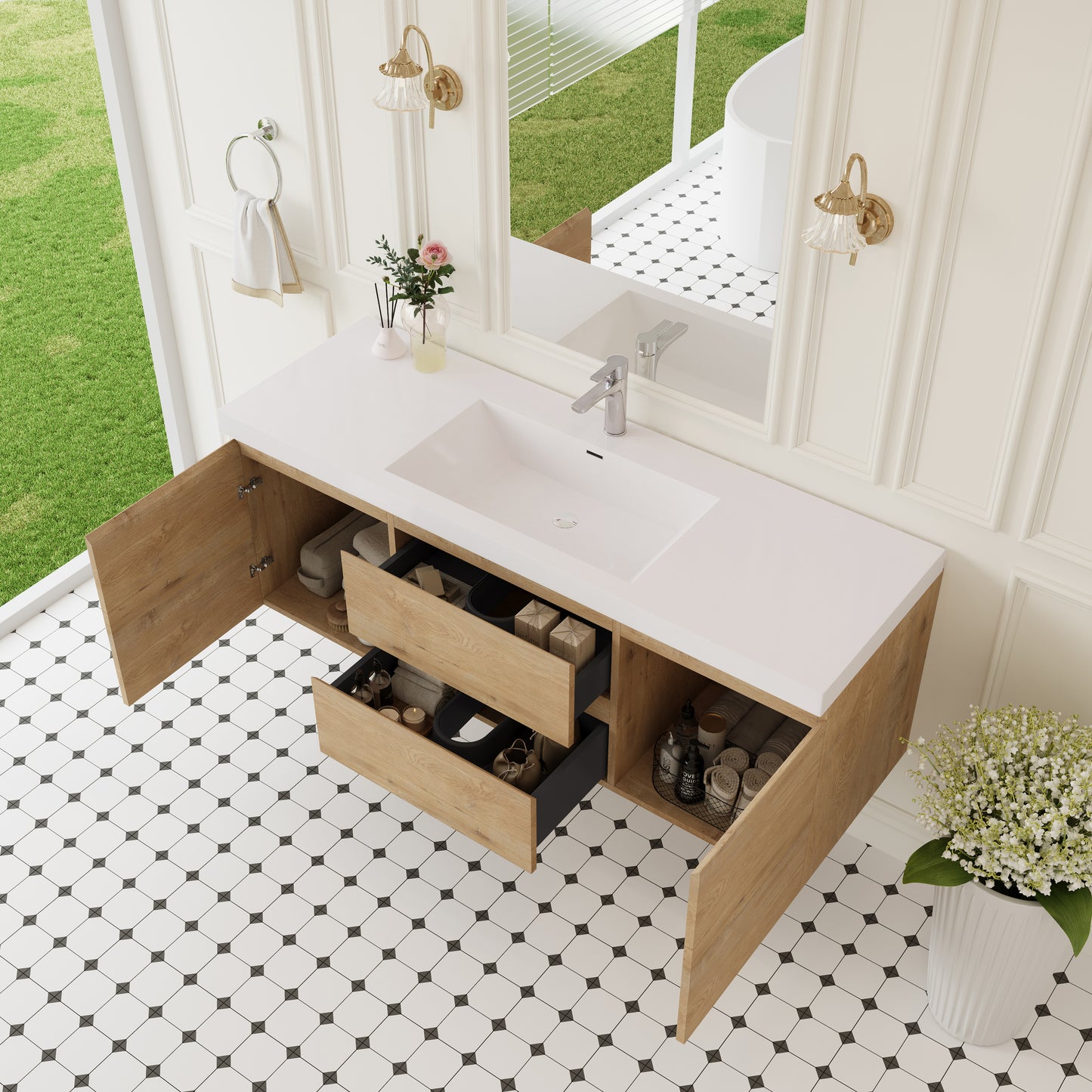 60" Angela - Floating Bathroom Vanity Single Sink Natural Oak