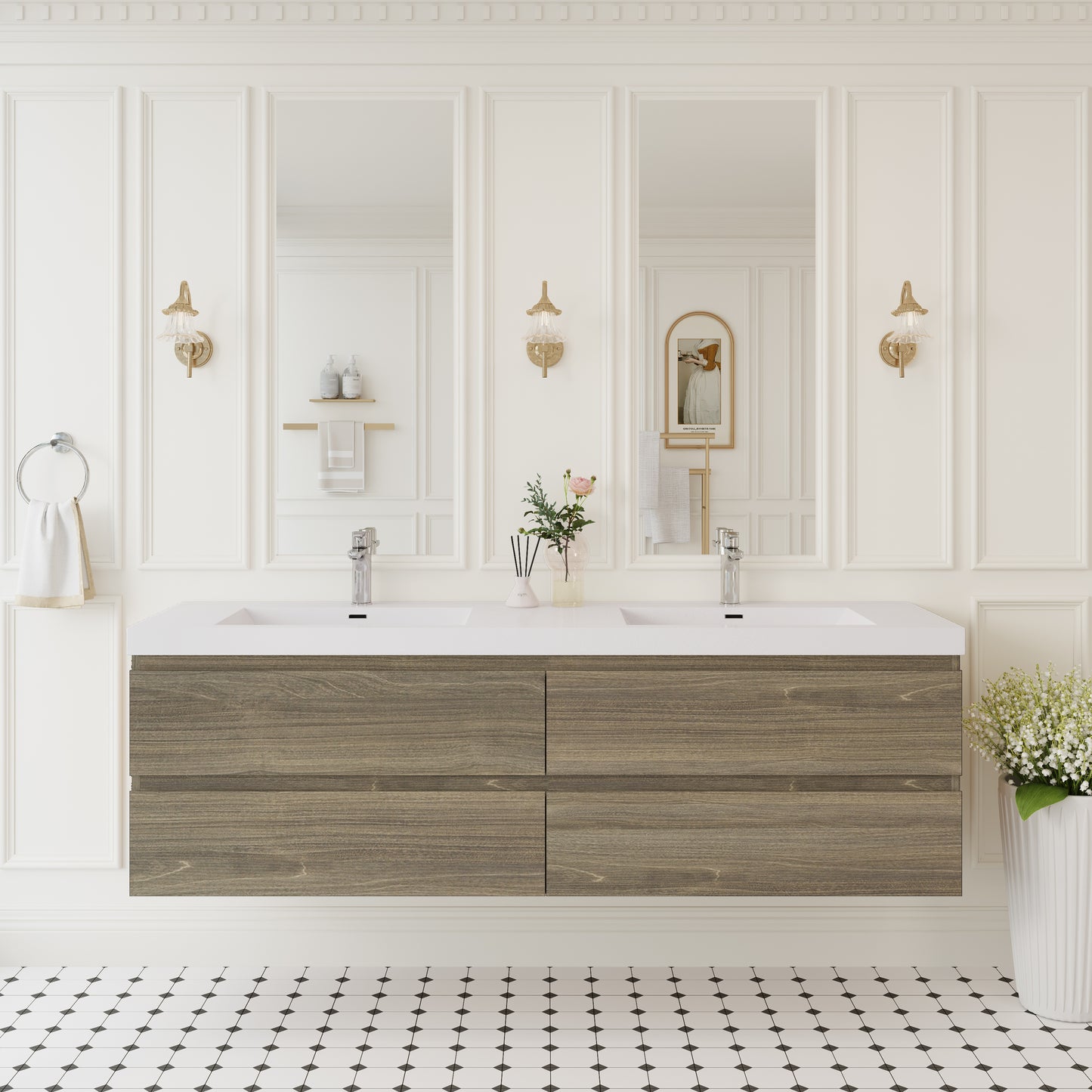 72" Angela - Floating Bathroom Vanity Double Sink Ash Grey