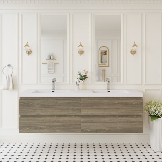 72" Angela - Floating Bathroom Vanity Double Sink Ash Grey