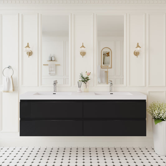 72" Angela - Floating Bathroom Vanity Double Sink Glossy Black