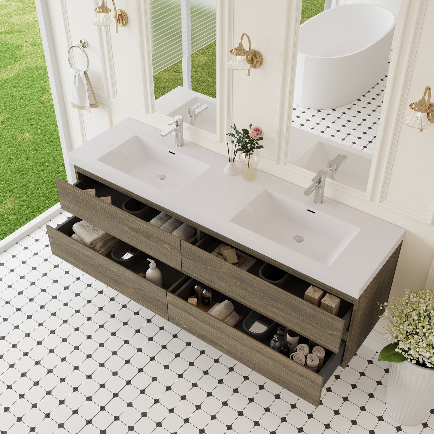 72" Angela - Floating Bathroom Vanity Double Sink Ash Grey