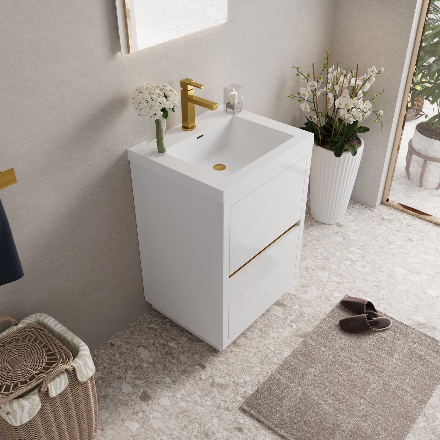 24" Aurelia - Freestanding Bathroom Vanity Glossy White