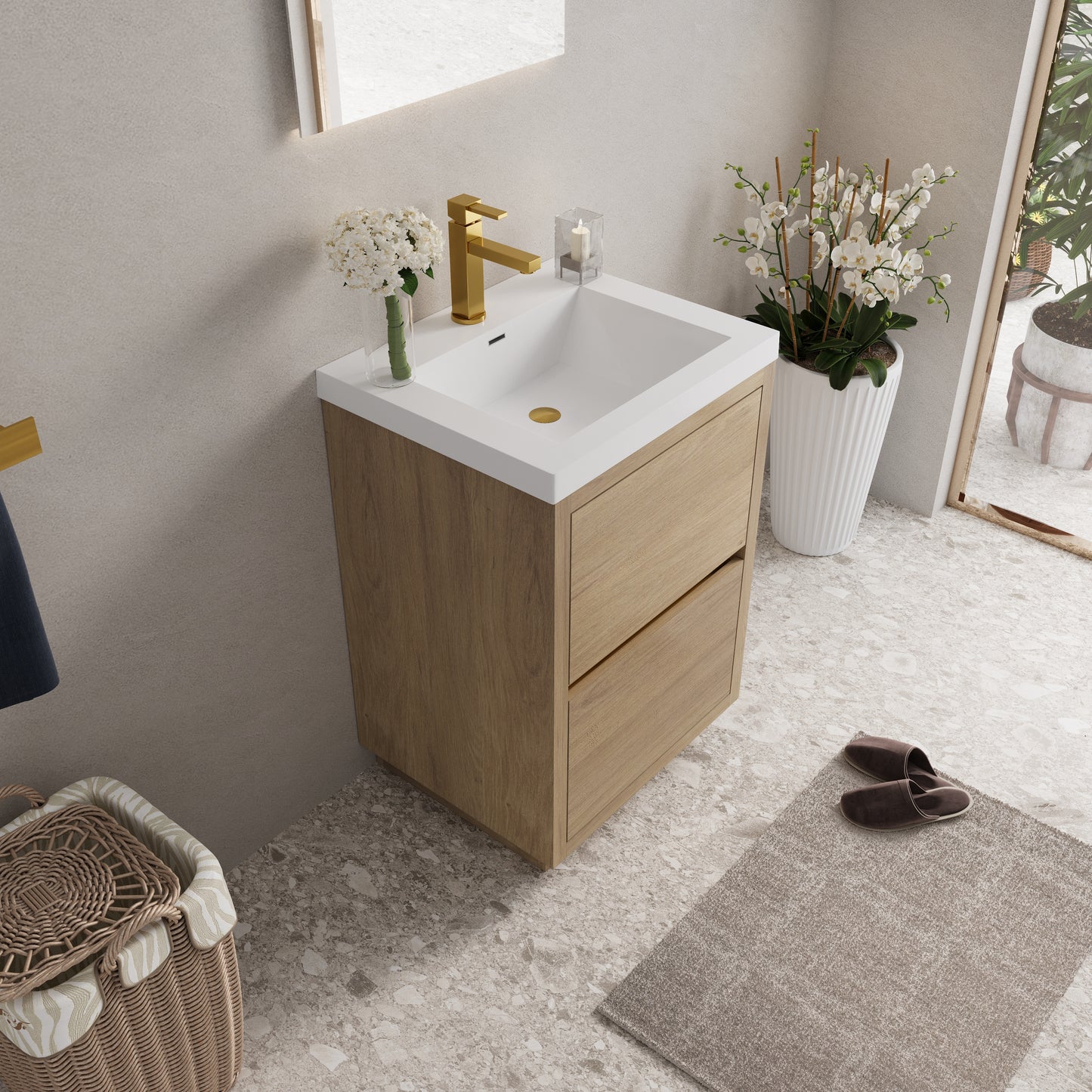 24" Aurelia - Freestanding Bathroom Vanity Natural Oak
