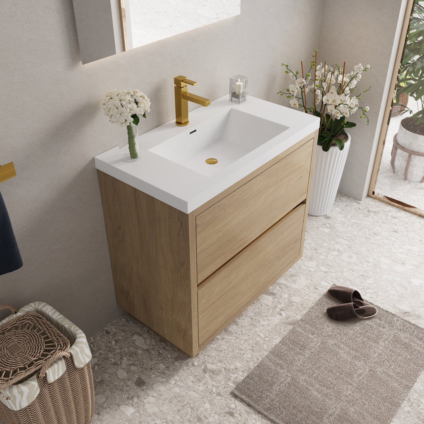 36" Aurelia - Freestanding Bathroom Vanity Natural Oak