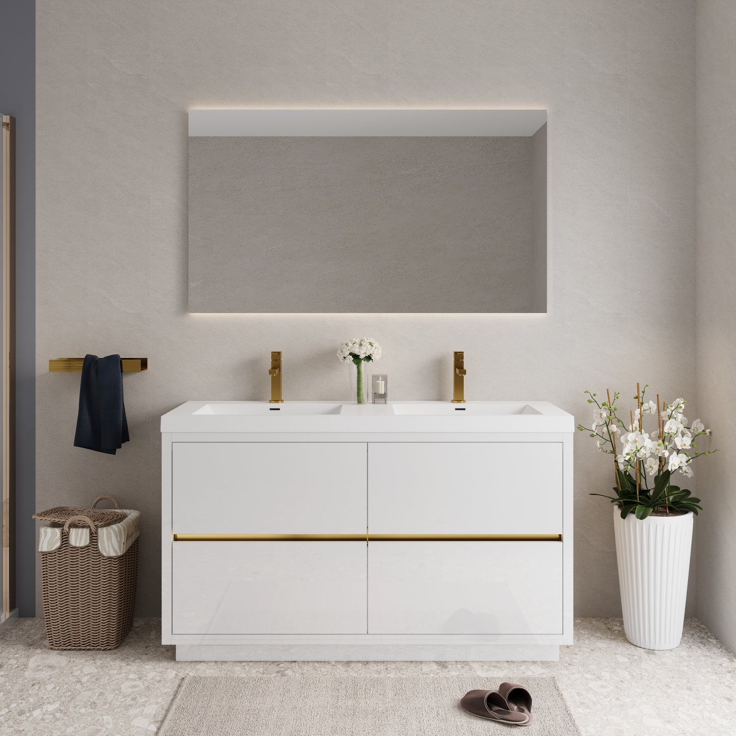 60" Aurelia - Freestanding Bathroom Vanity Glossy White