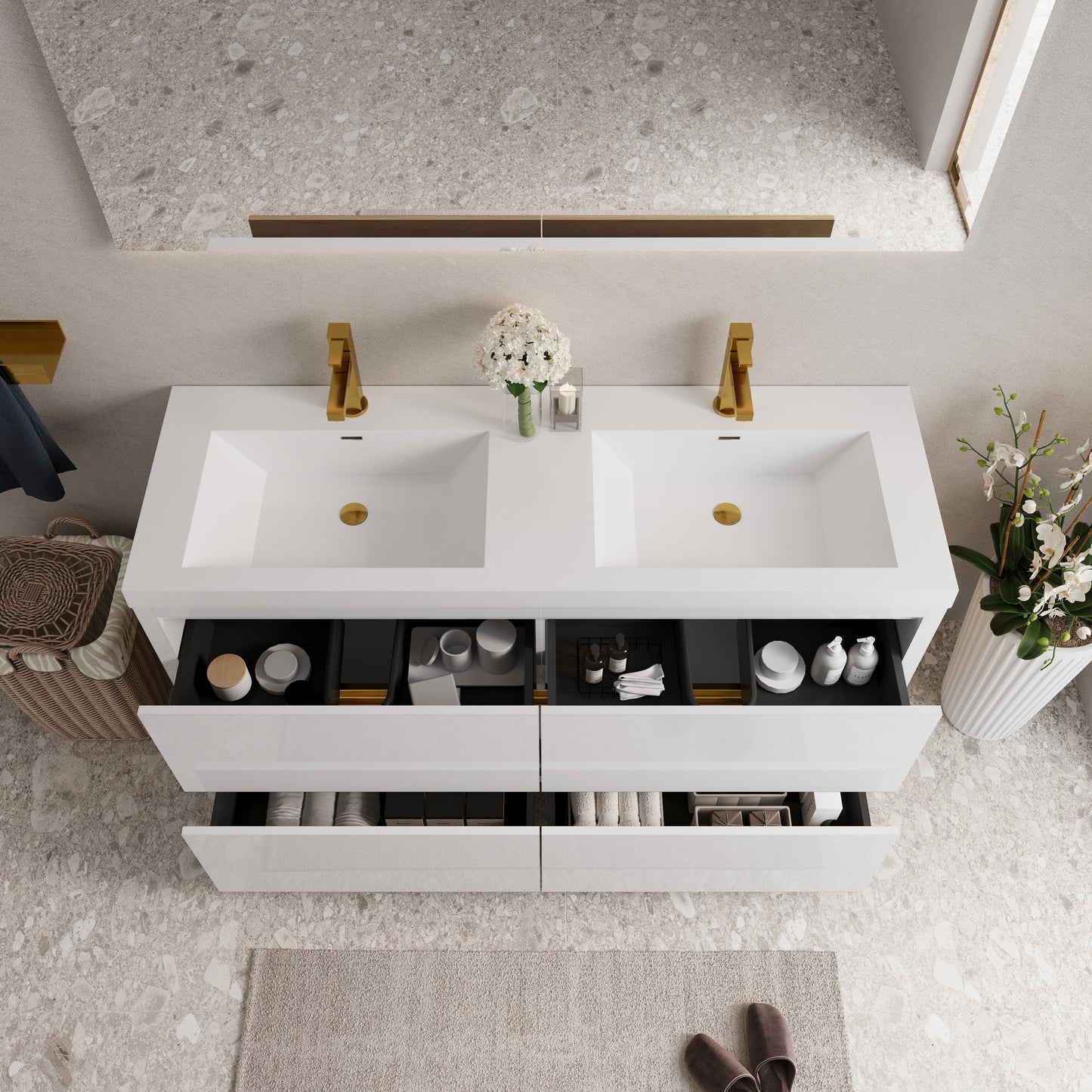 60" Aurelia - Freestanding Bathroom Vanity Glossy White