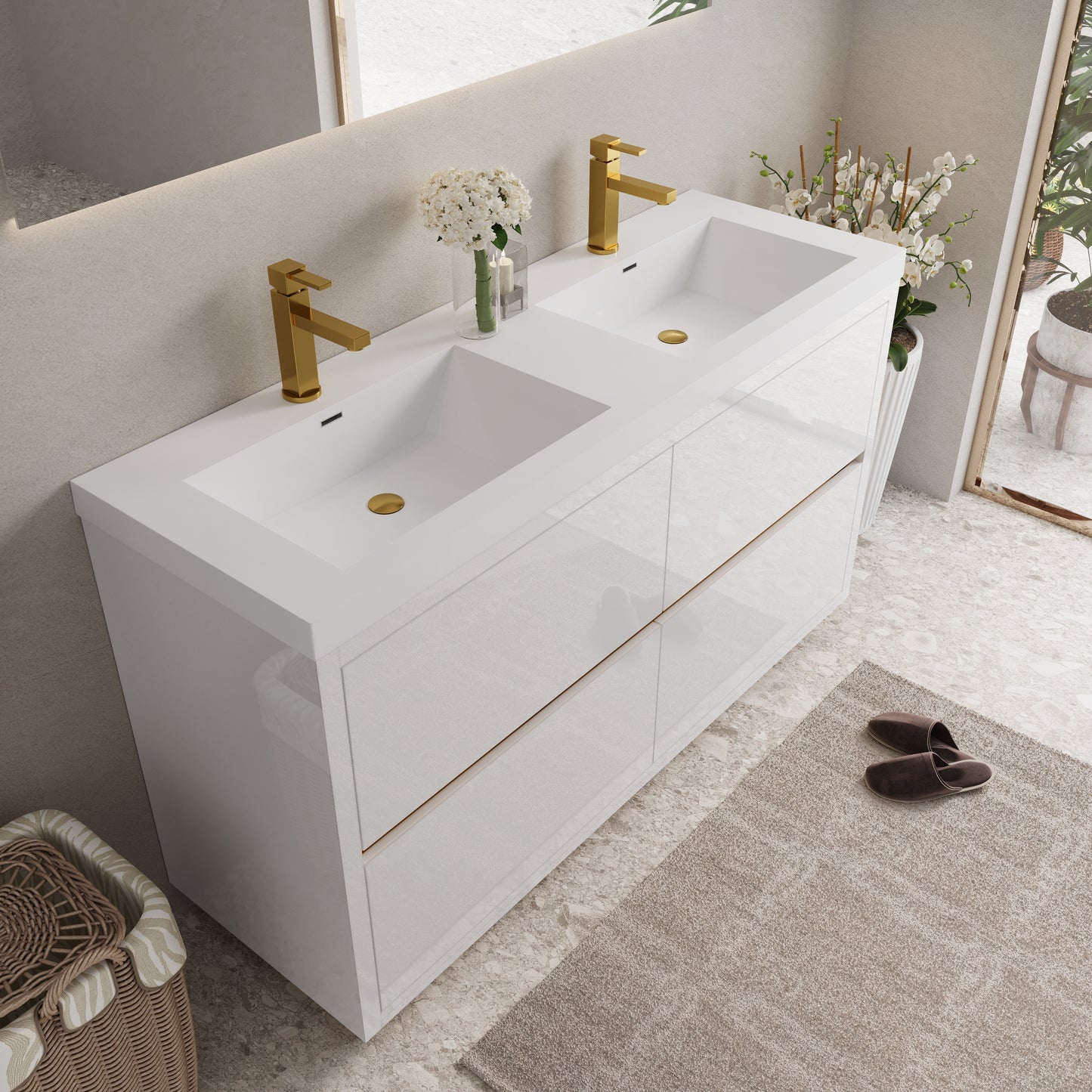 60" Aurelia - Freestanding Bathroom Vanity Glossy White