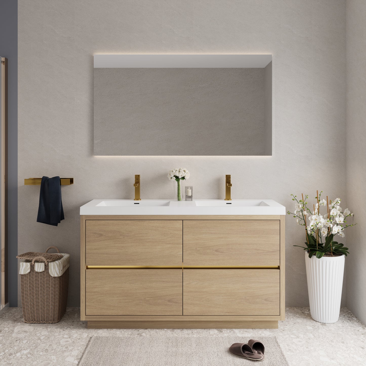 60" Aurelia - Freestanding Bathroom Vanity Natural Oak