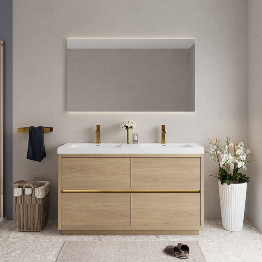 60" Aurelia - Freestanding Bathroom Vanity Natural Oak