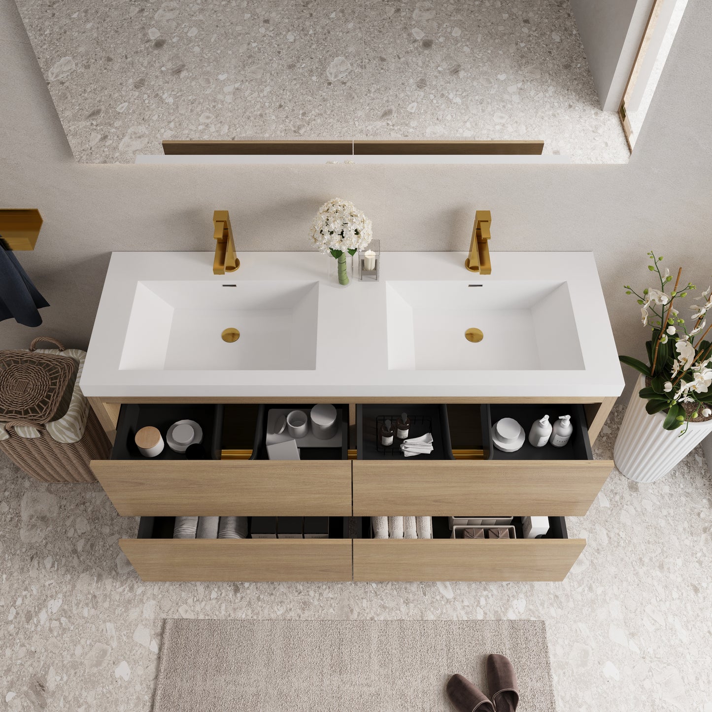 60" Aurelia - Freestanding Bathroom Vanity Natural Oak