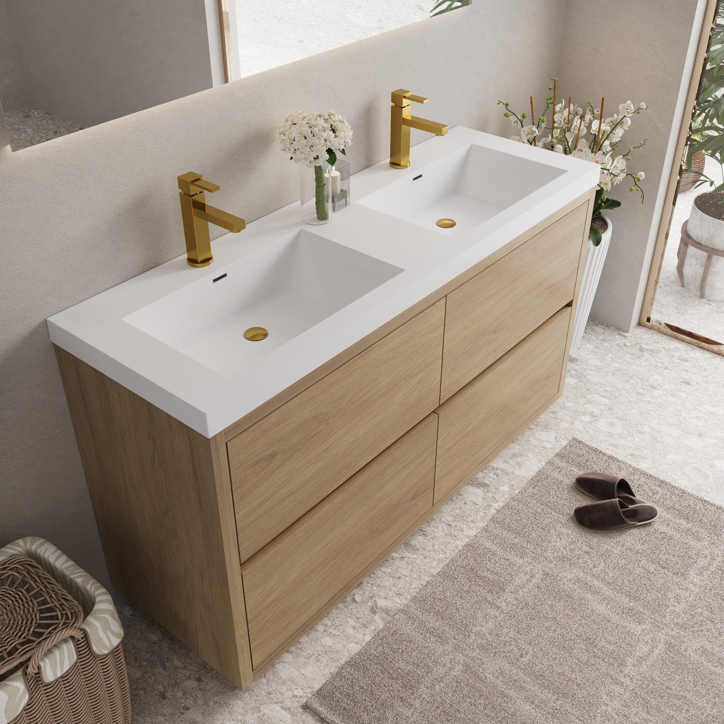 60" Aurelia - Freestanding Bathroom Vanity Natural Oak