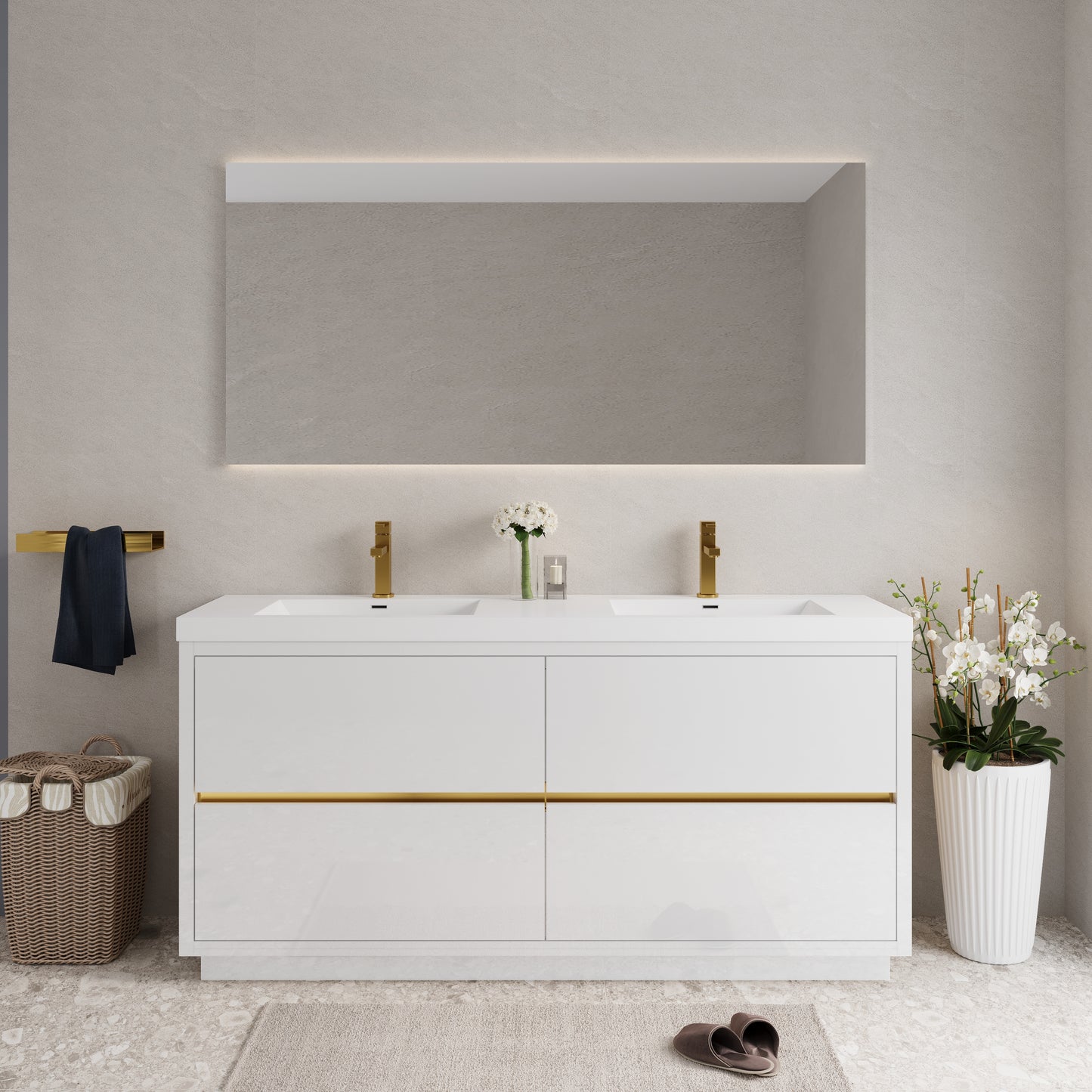72" Aurelia - Freestanding Bathroom Vanity Glossy White
