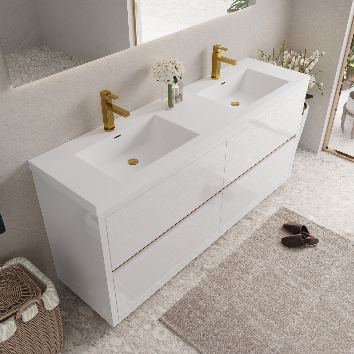 72" Aurelia - Freestanding Bathroom Vanity Glossy White