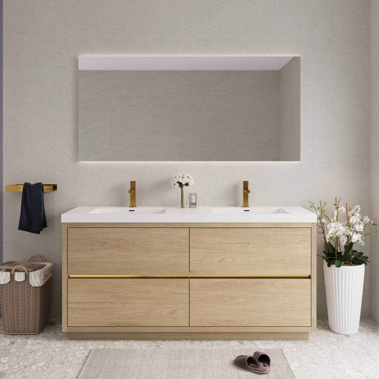 72" Aurelia - Freestanding Bathroom Vanity Natural Oak