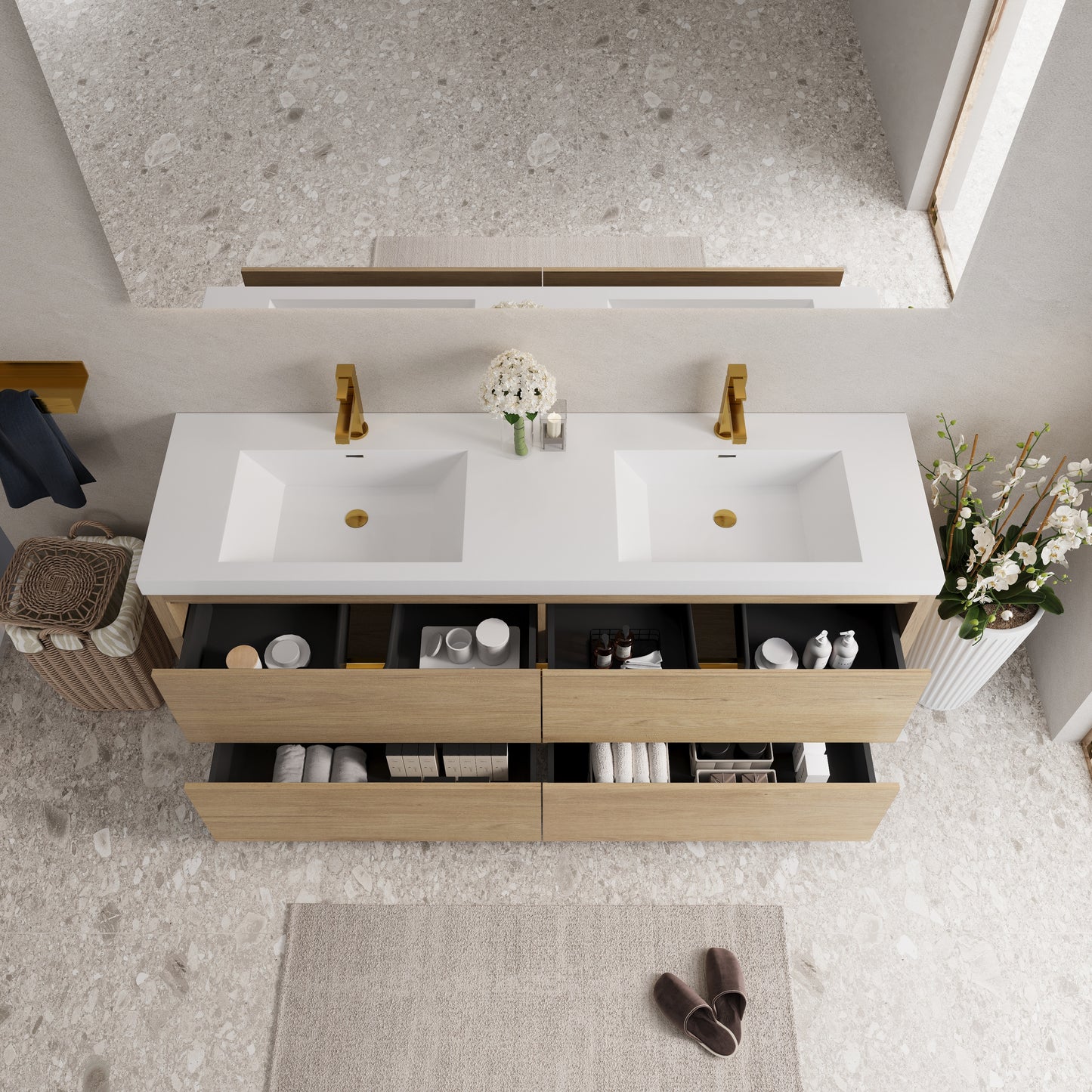 72" Aurelia - Freestanding Bathroom Vanity Natural Oak