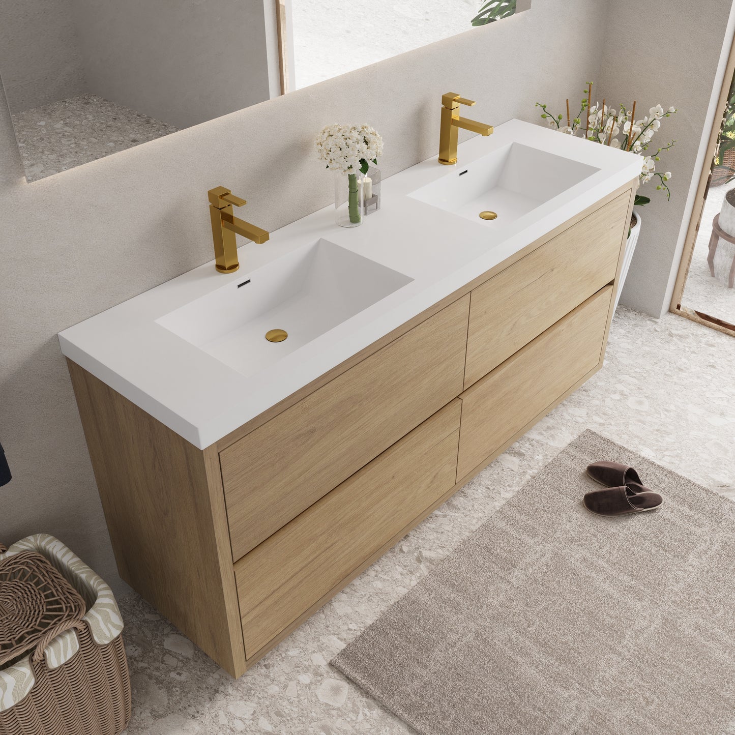 72" Aurelia - Freestanding Bathroom Vanity Natural Oak