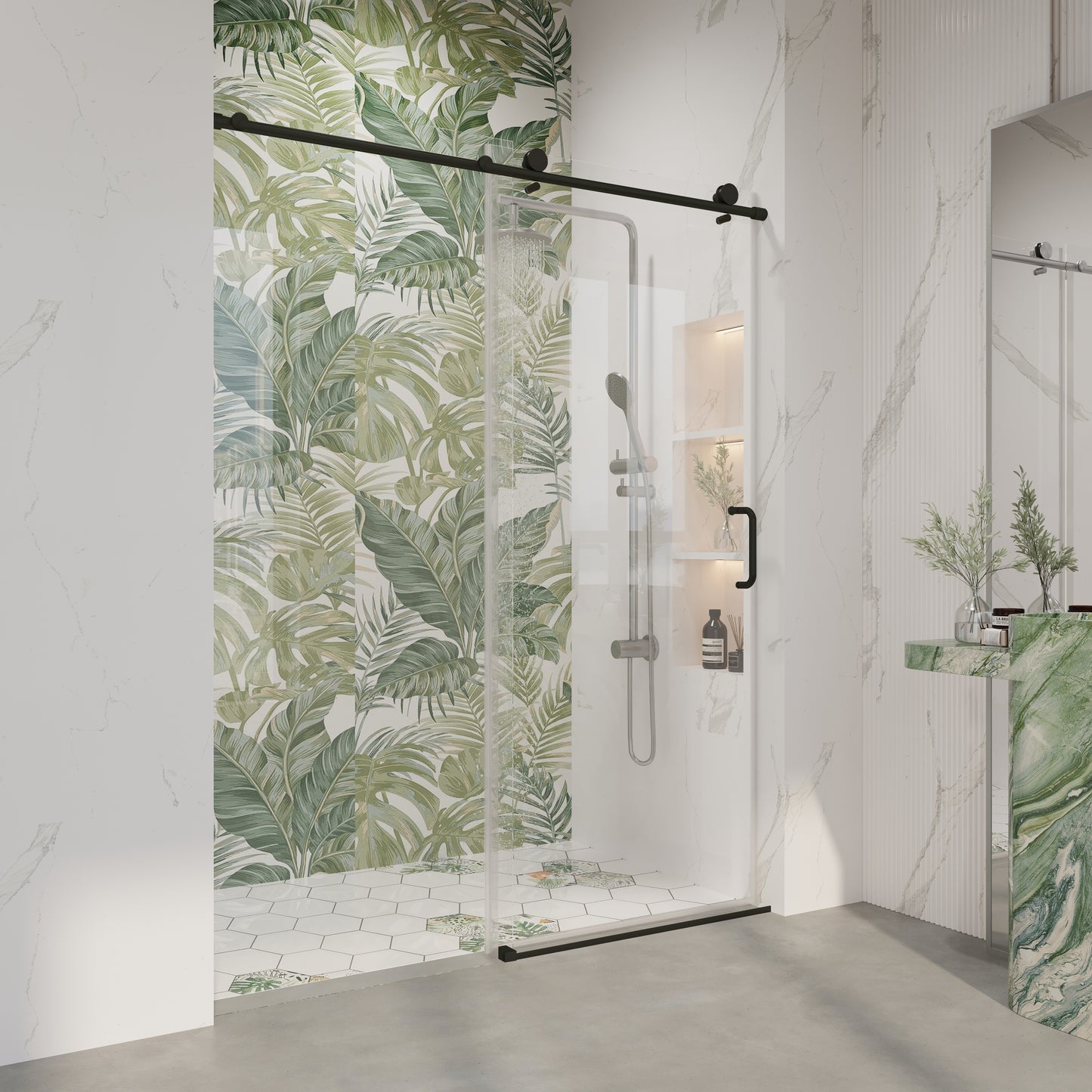 56" - 60" W x 76" H Frameless Bathroom Single Sliding Shower Door D06-60