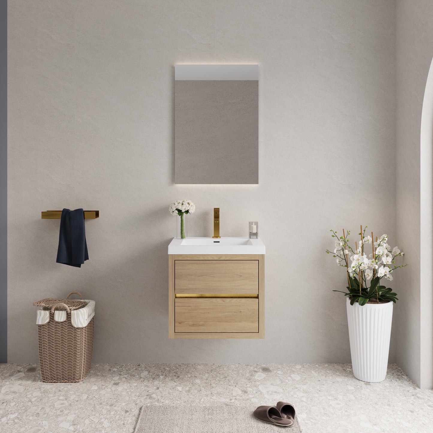 24" Aurelia - Floating Bathroom Vanity Natural Oak