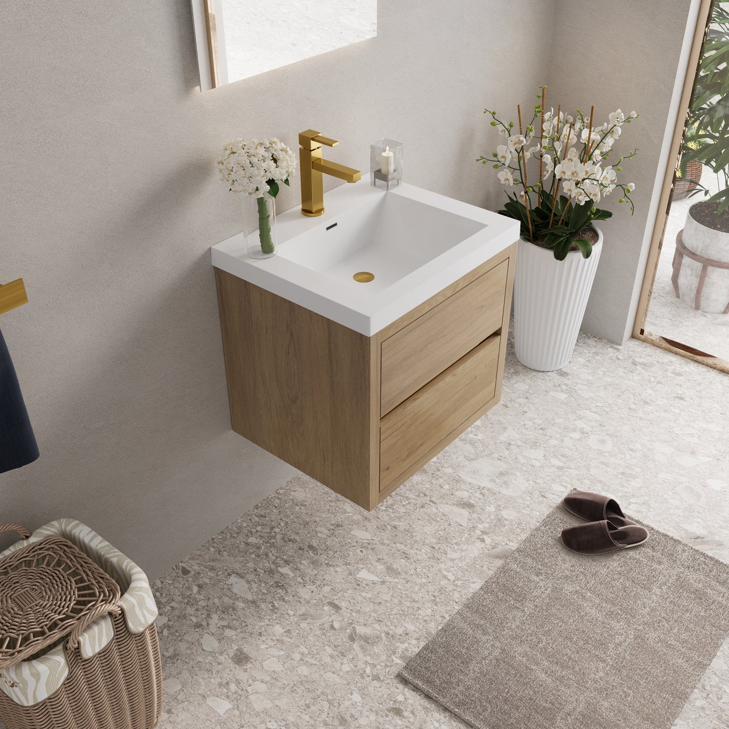 24" Aurelia - Floating Bathroom Vanity Natural Oak