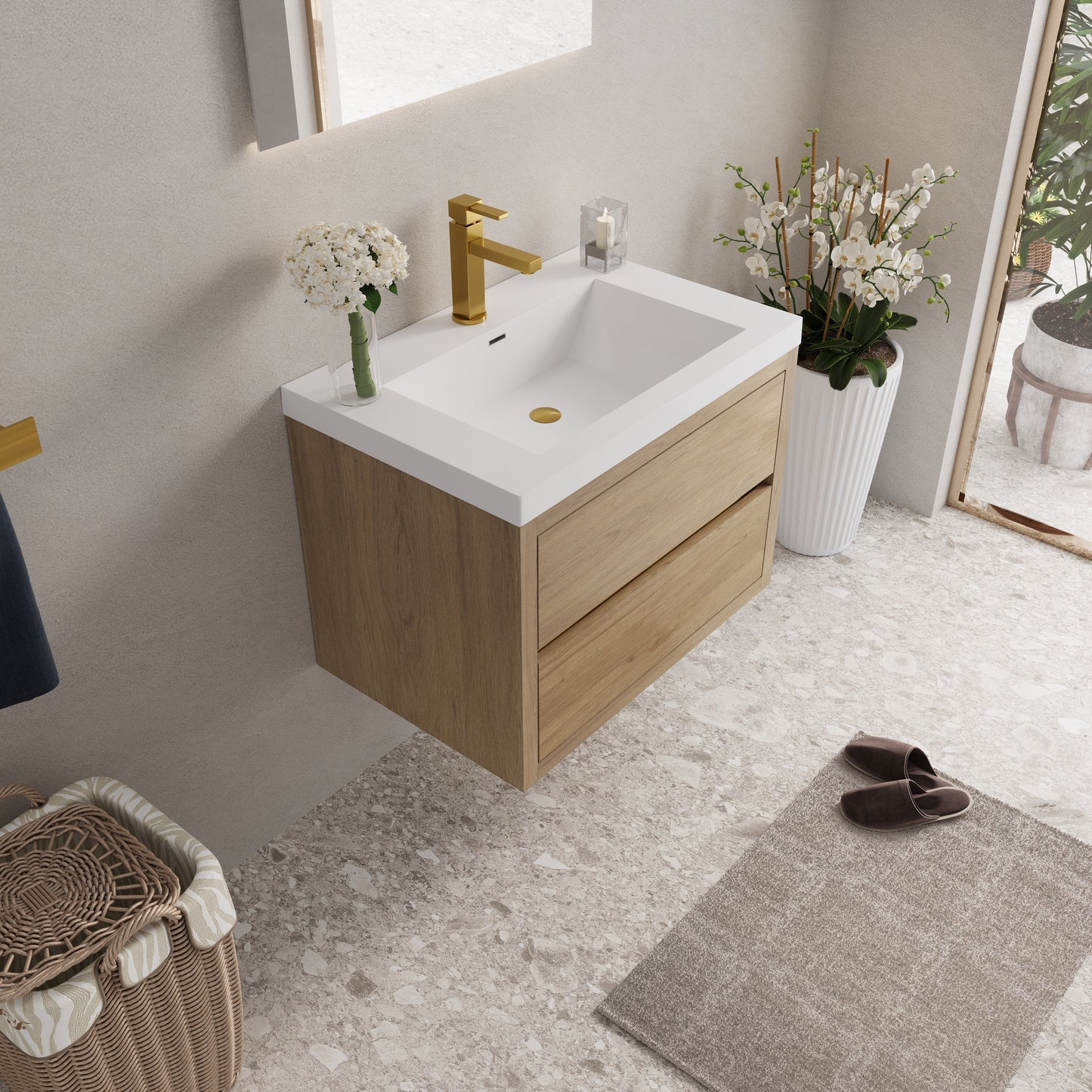 30" Aurelia - Floating Bathroom Vanity Natural Oak