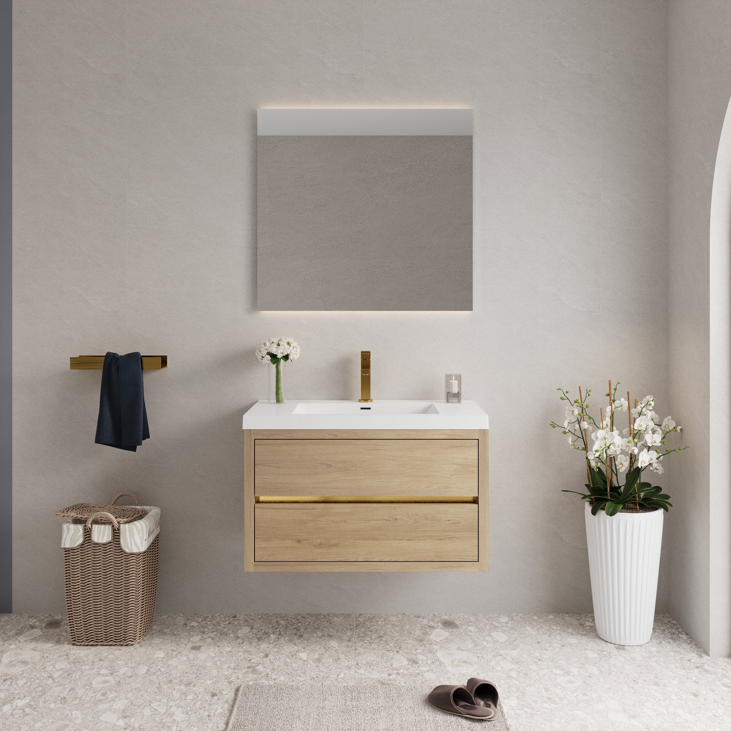 36" Aurelia - Floating Bathroom Vanity Natural Oak