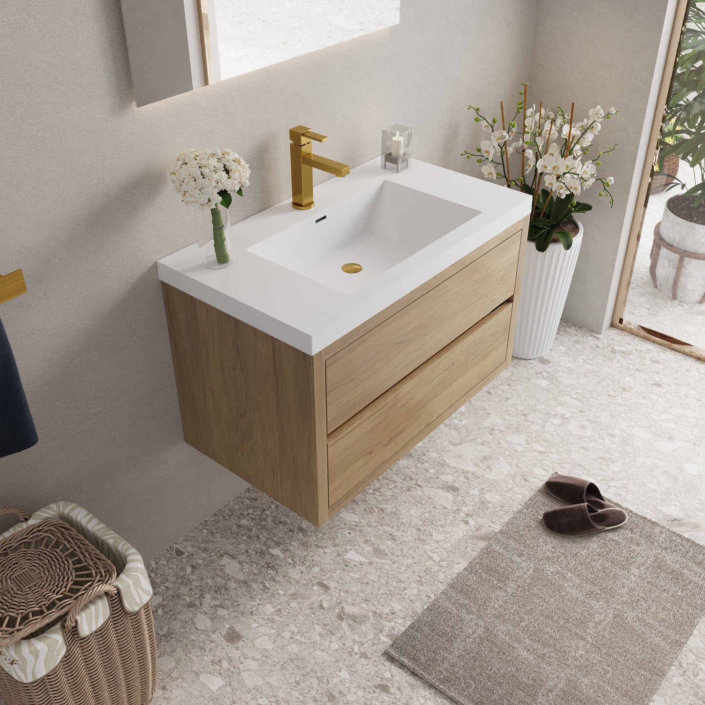 36" Aurelia - Floating Bathroom Vanity Natural Oak