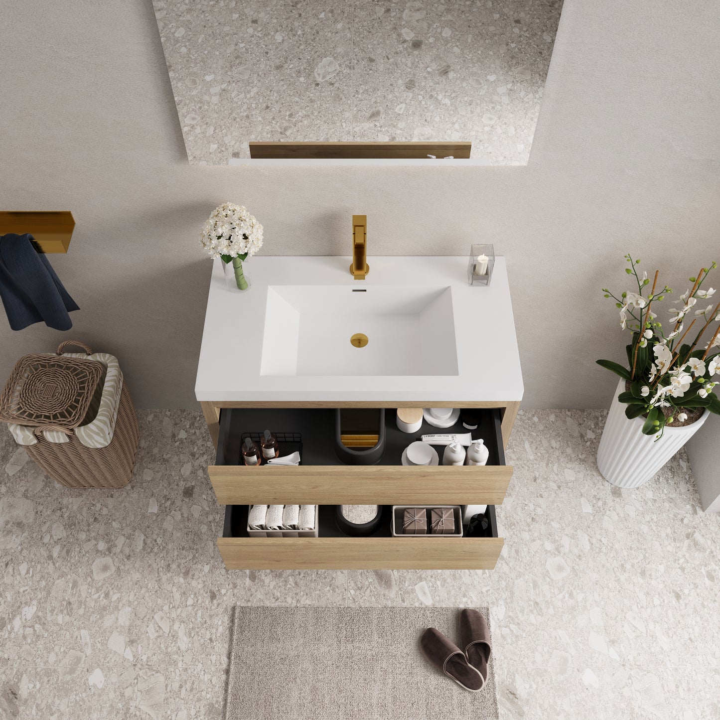 36" Aurelia - Floating Bathroom Vanity Natural Oak