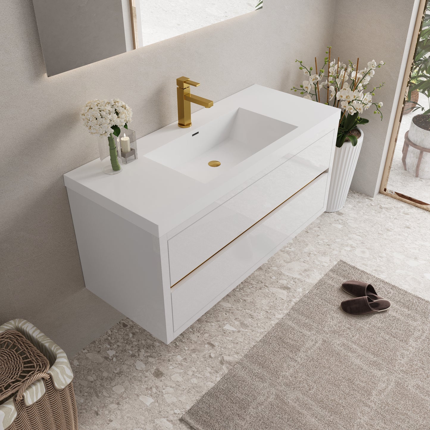 48" Aurelia - Floating Bathroom Vanity Glossy White