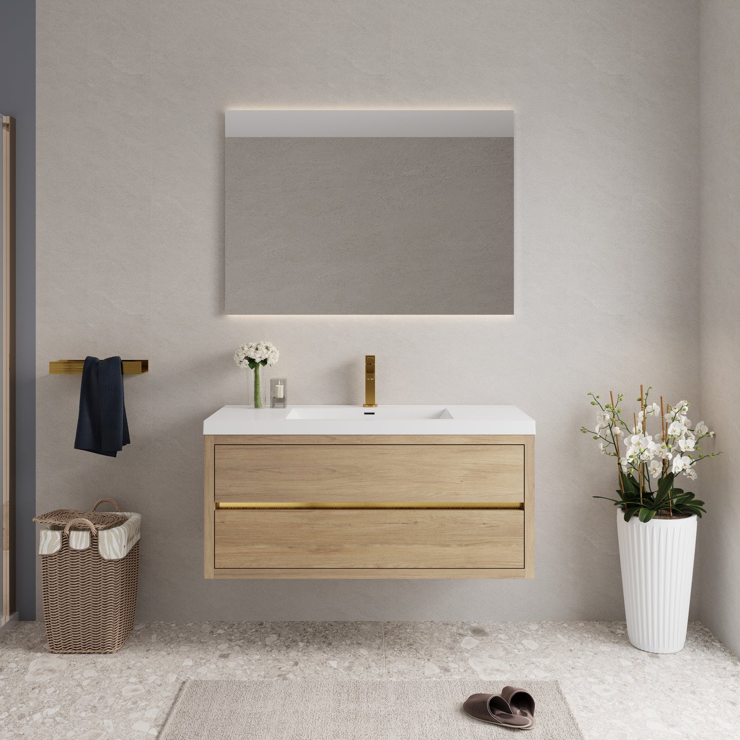 48" Aurelia - Floating Bathroom Vanity Natural Oak