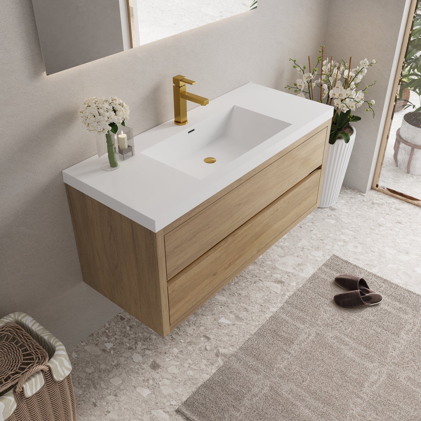 48" Aurelia - Floating Bathroom Vanity Natural Oak