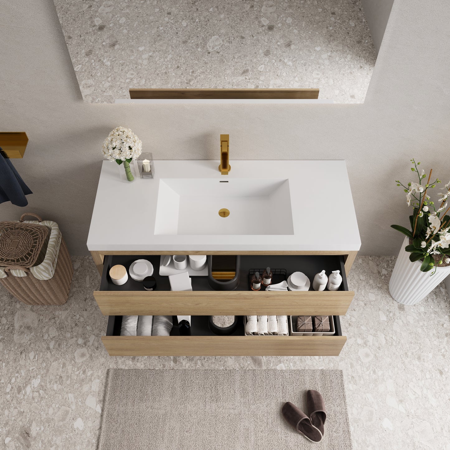 48" Aurelia - Floating Bathroom Vanity Natural Oak