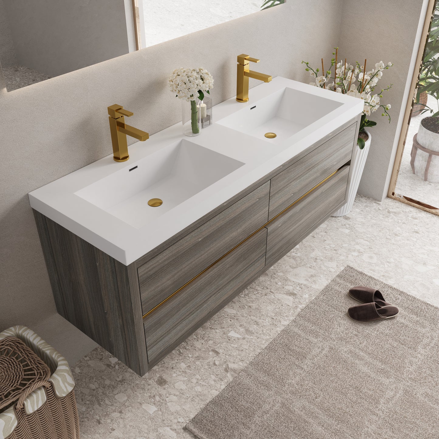 60" Aurelia - Floating Bathroom Vanity Ash Grey