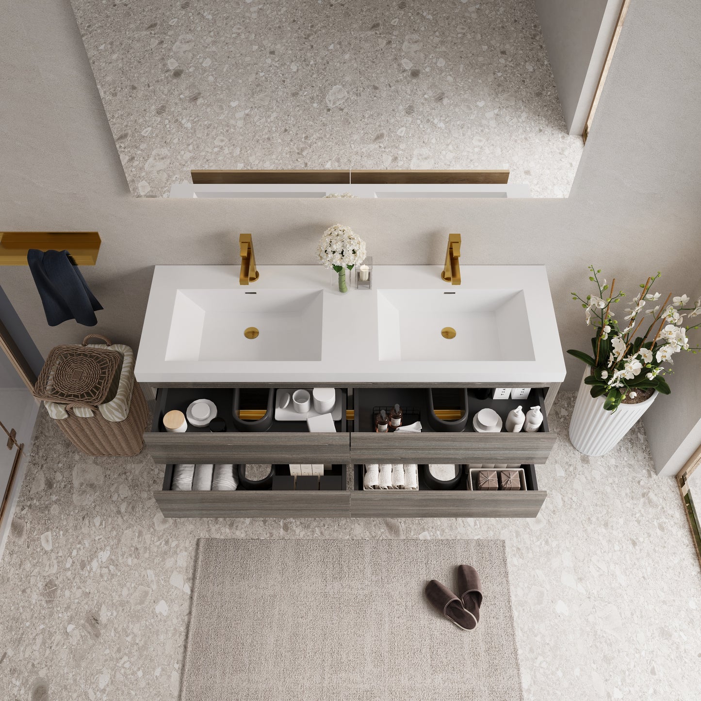 60" Aurelia - Floating Bathroom Vanity Ash Grey