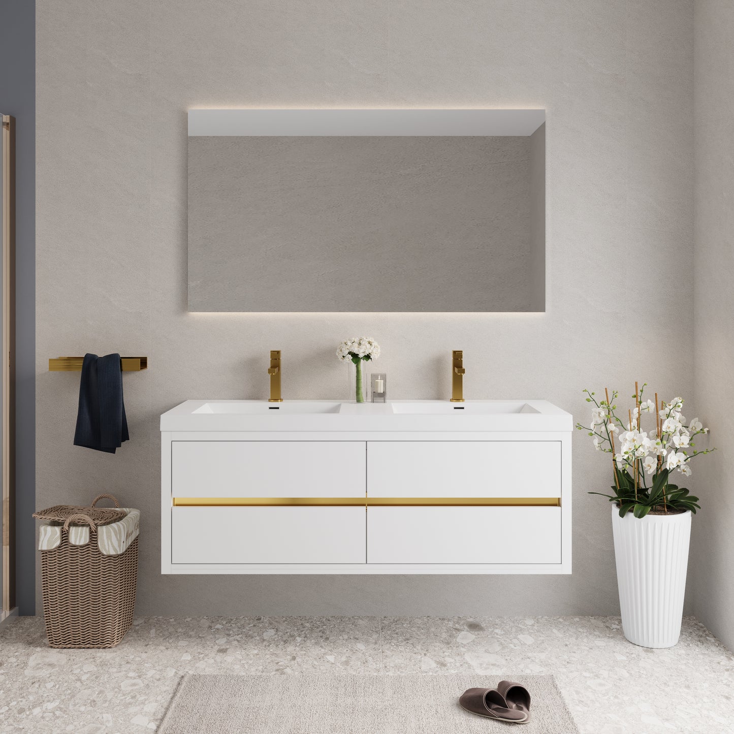 60" Aurelia - Floating Bathroom Vanity Glossy White