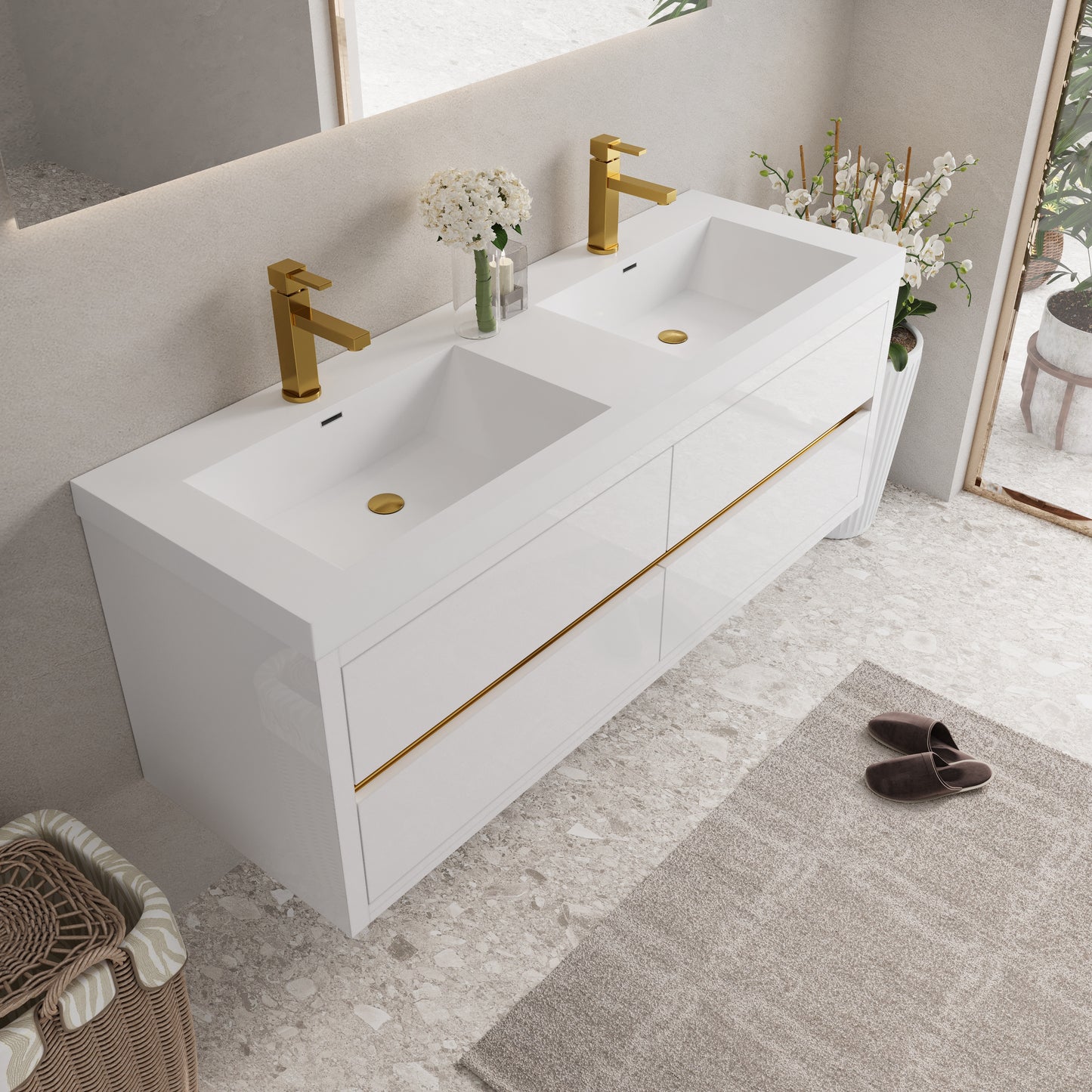 60" Aurelia - Floating Bathroom Vanity Glossy White