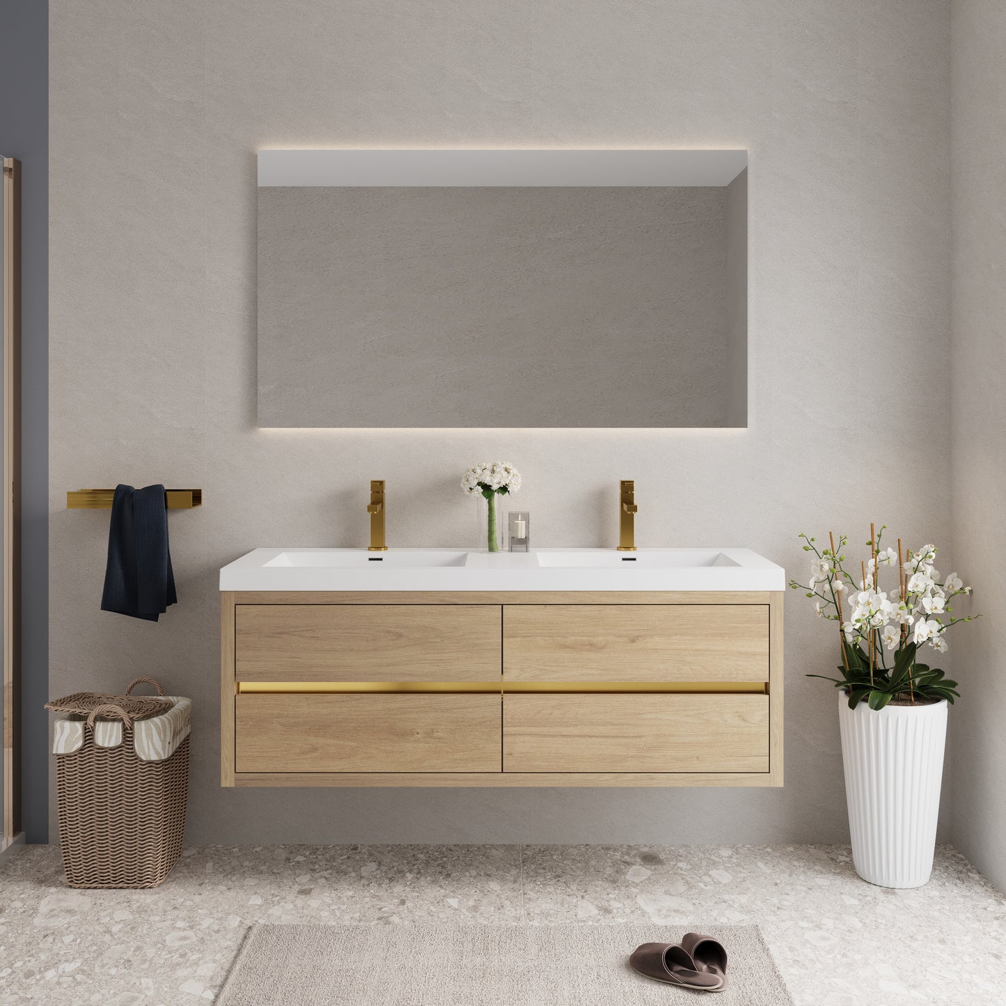 60" Aurelia - Floating Bathroom Vanity Natural Oak