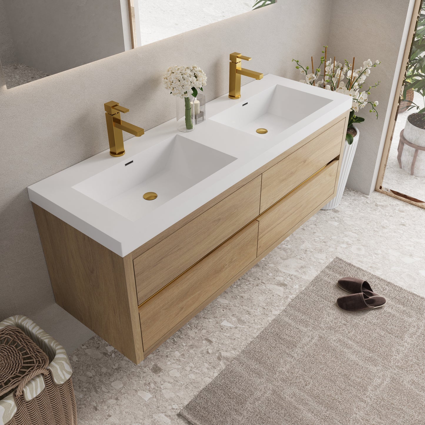 60" Aurelia - Floating Bathroom Vanity Natural Oak