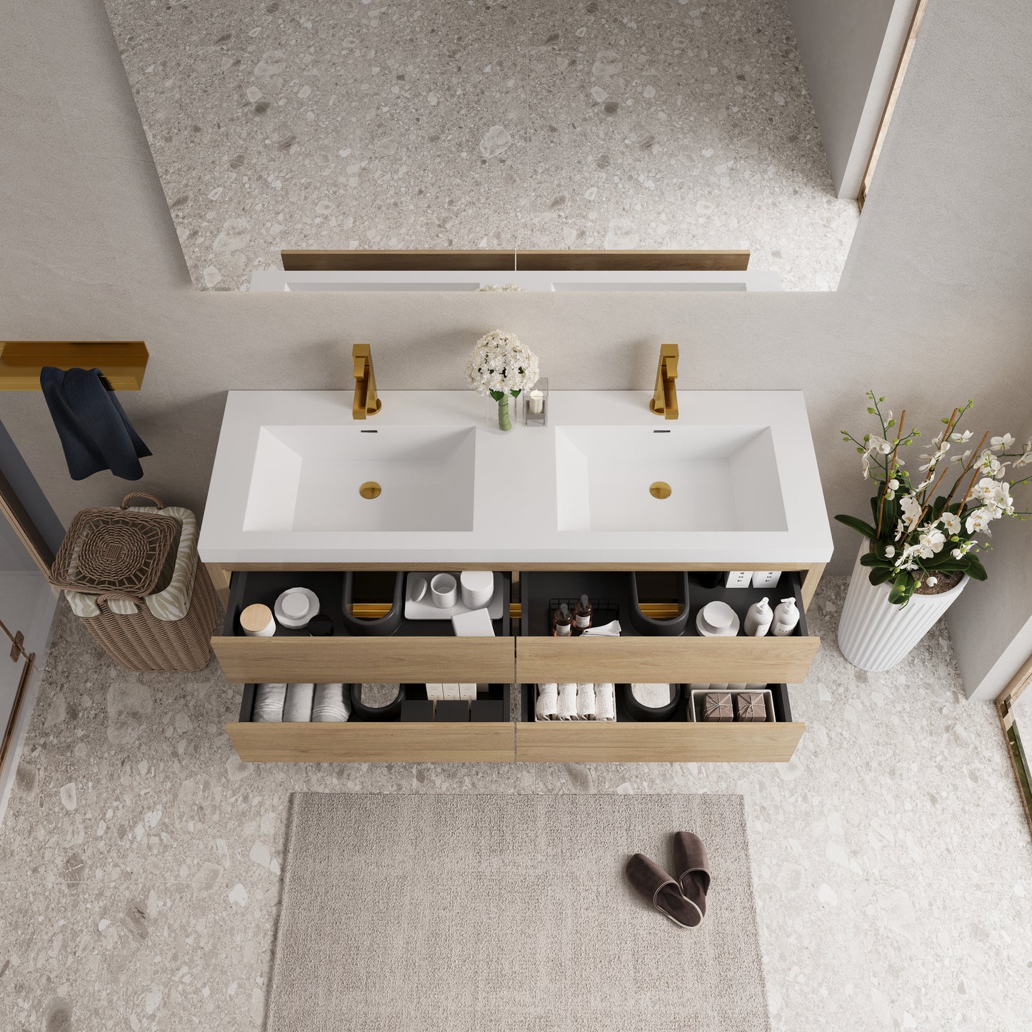 60" Aurelia - Floating Bathroom Vanity Natural Oak