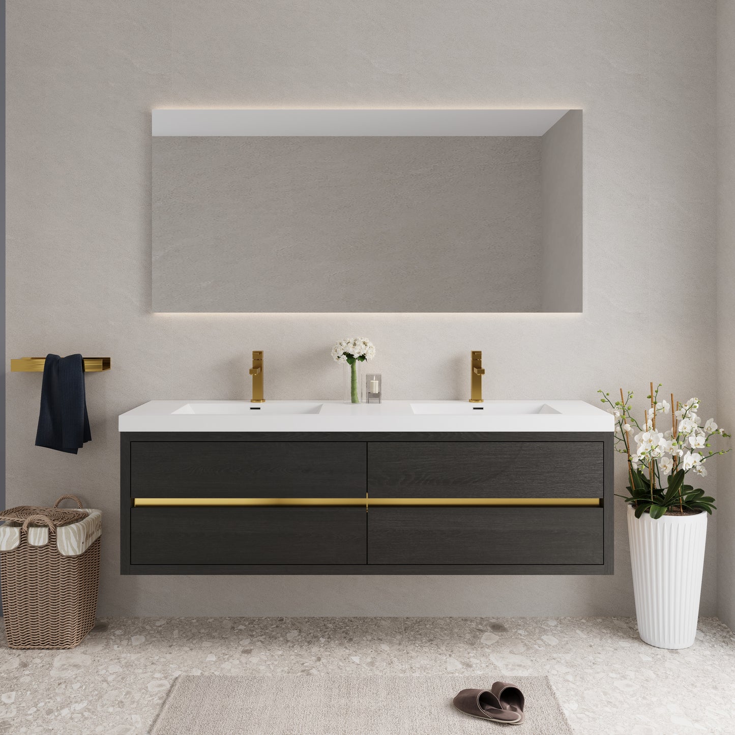 72" Aurelia - Floating Bathroom Vanity Espresso Wood