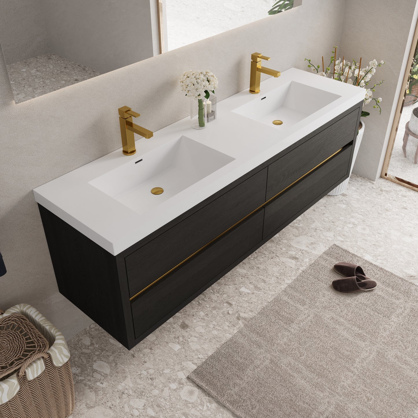72" Aurelia - Floating Bathroom Vanity Espresso Wood