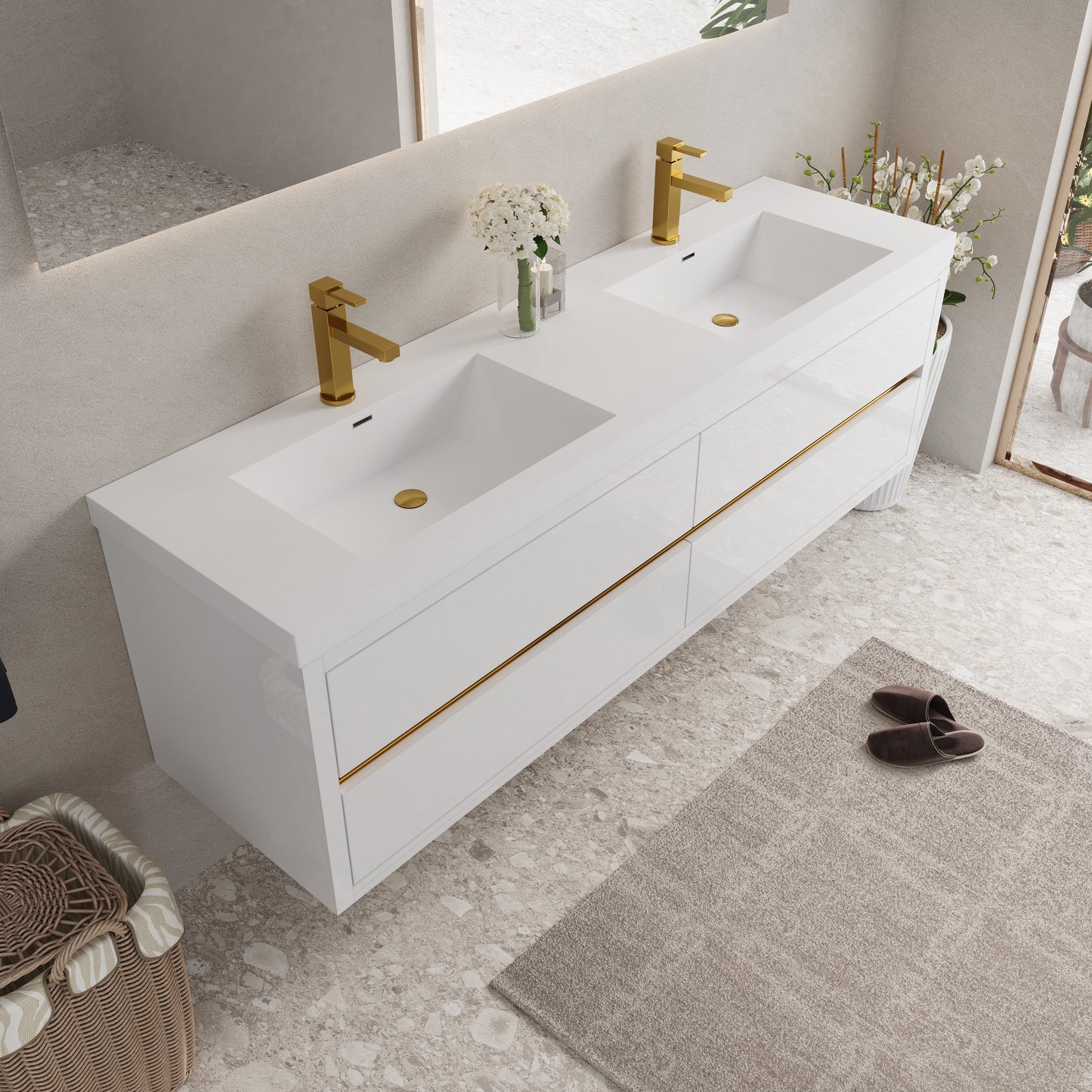 72" Aurelia - Floating Bathroom Vanity Glossy White