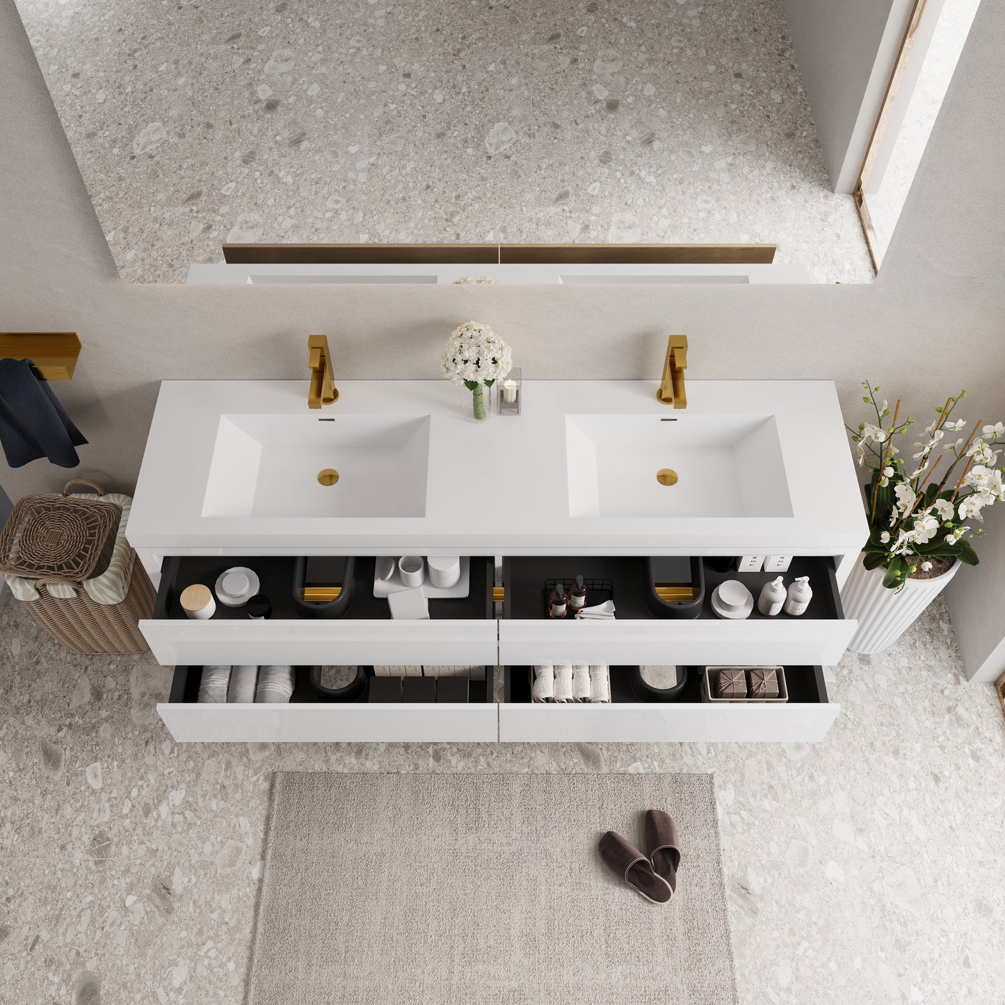 72" Aurelia - Floating Bathroom Vanity Glossy White