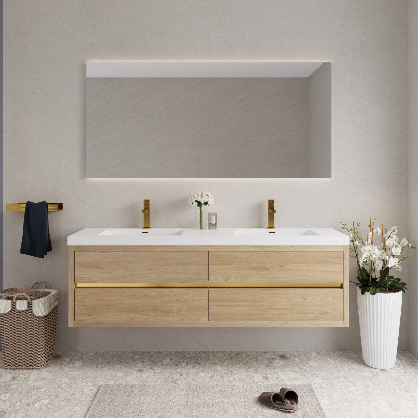 72" Aurelia - Floating Bathroom Vanity Natural Oak