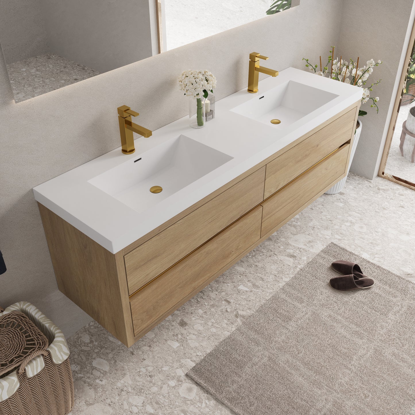 72" Aurelia - Floating Bathroom Vanity Natural Oak